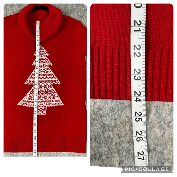 Talbots Lambswool Blend Christmas Tree Cowl Neck Holiday Celebration Sweater - S - Picture 14 of 15